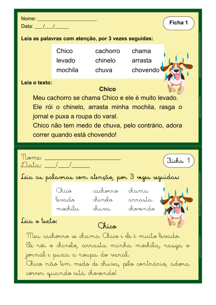 Fluência - palavras e texto (dígrafos)